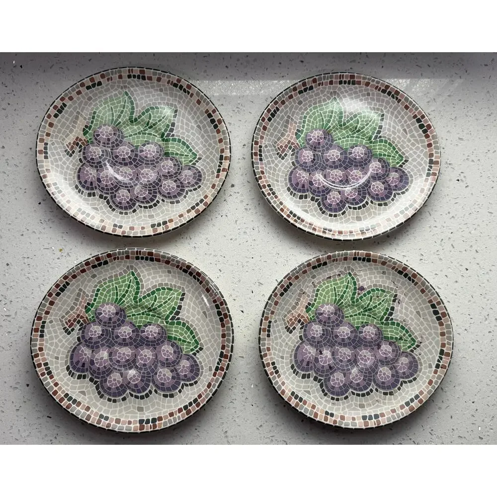 Set of 4 Vintage Sango Zoey 4879 Mosaic Fruit Design Cup & Saucer Set